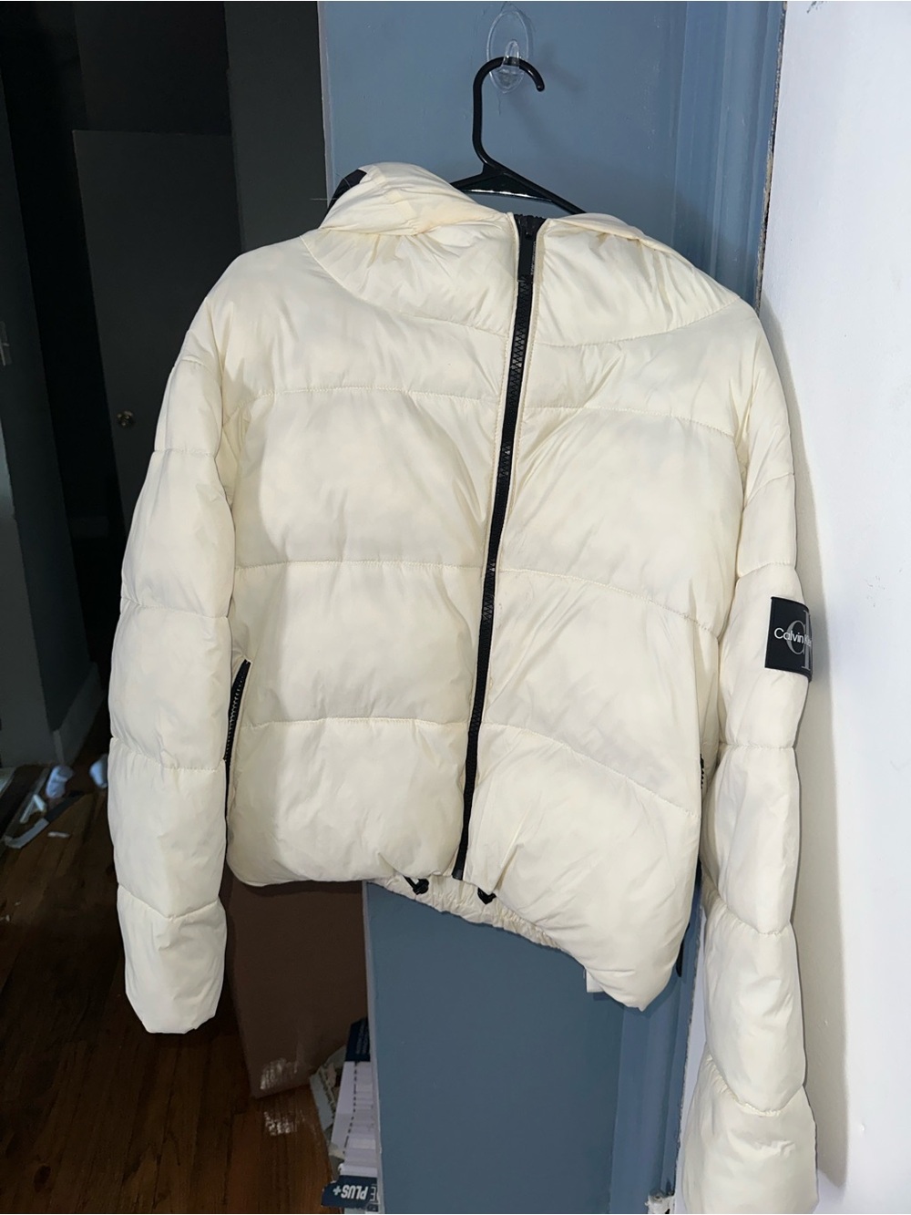 Calvin Klein Off-White Quilted Puffer Jacket with Hood